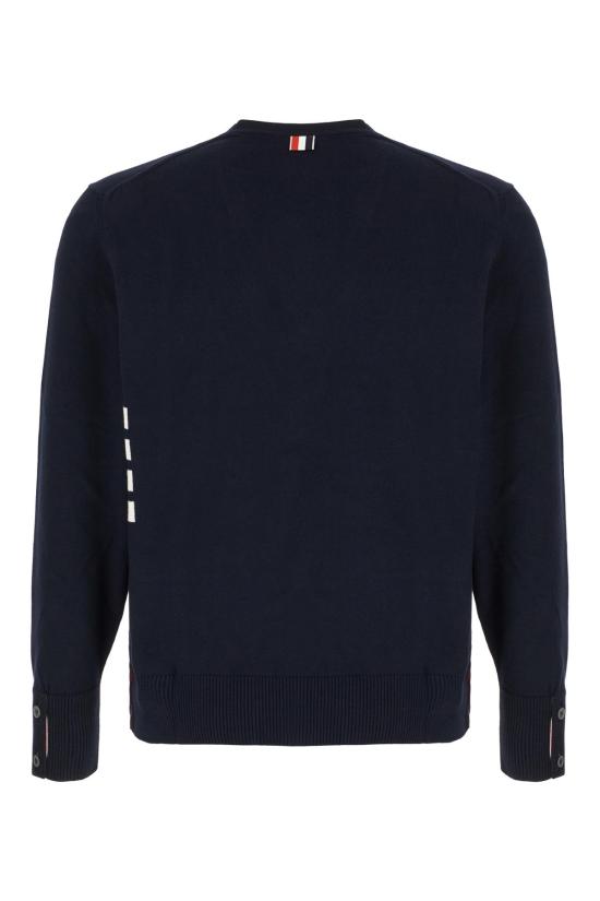 25SS 톰브라운 코튼 4바 릴렉스드 핏 브이넥 가디건 MKC581AY3043415 BLUE - THOM BROWNE