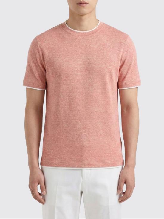 26SS 브루넬로 쿠치넬리 페이크 레이어링 티셔츠 MW8357427 CIW28 Peach