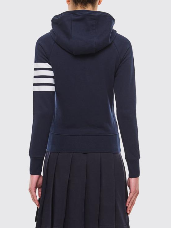26SS 톰브라운 4바 루프백 저지 니트 엔지니어드 집업 후드 FJT001A00535 415 Blue - THOM BROWNE
