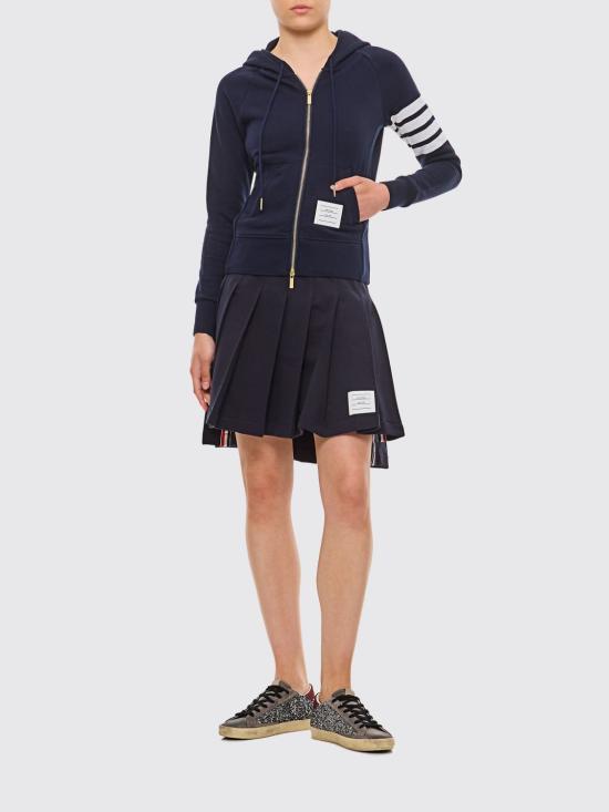 26SS 톰브라운 4바 루프백 저지 니트 엔지니어드 집업 후드 FJT001A00535 415 Blue - THOM BROWNE