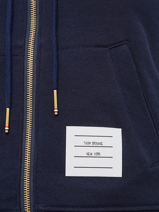 26SS 톰브라운 4바 루프백 저지 니트 엔지니어드 집업 후드 FJT001A00535 415 Blue - THOM BROWNE