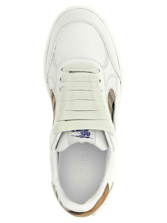 26SS 버버리 레더 체크 테라스 스니커즈 8108654 WHITE SAND DOM - BURBERRY