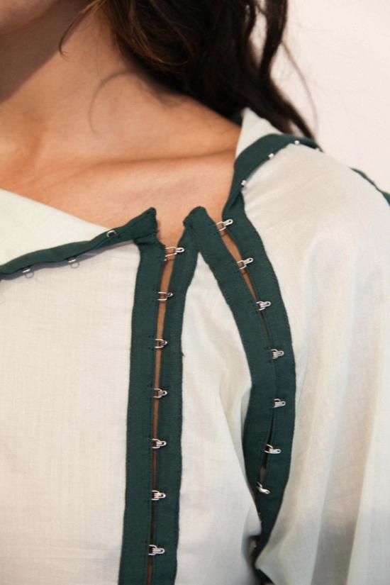  Jacek Gleba 블라우스 야첵 글레바 후크 앤 아이 테이프 셔츠 포레스트 그린/라이트 민트 - OTHER BRANDS