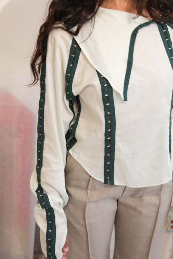  Jacek Gleba 블라우스 야첵 글레바 후크 앤 아이 테이프 셔츠 포레스트 그린/라이트 민트 - OTHER BRANDS