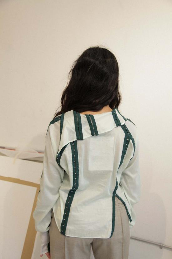  Jacek Gleba 블라우스 야첵 글레바 후크 앤 아이 테이프 셔츠 포레스트 그린/라이트 민트 - OTHER BRANDS