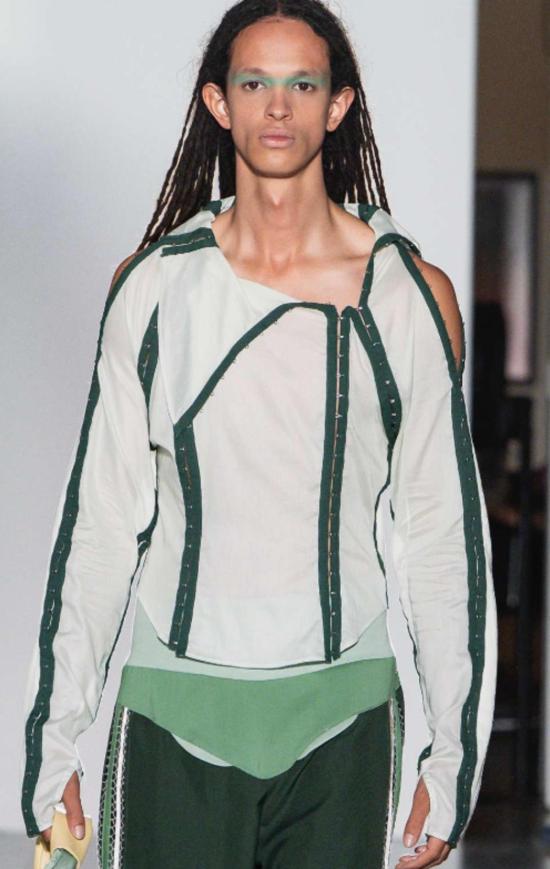  Jacek Gleba 블라우스 야첵 글레바 후크 앤 아이 테이프 셔츠 포레스트 그린/라이트 민트 - OTHER BRANDS