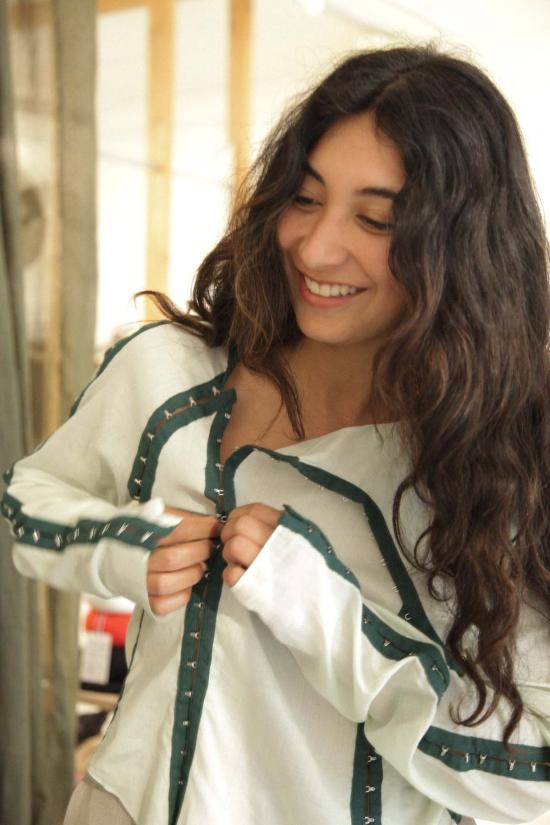  Jacek Gleba 블라우스 야첵 글레바 후크 앤 아이 테이프 셔츠 포레스트 그린/라이트 민트 - OTHER BRANDS