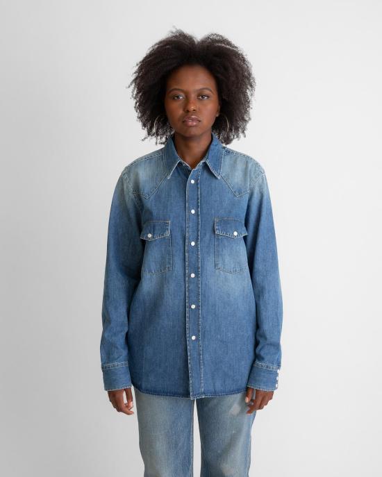  6397 데님 셔츠 데님 웨스턴 셔츠 라이트 애쉬 블루