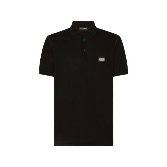 26SS 돌체앤가바나 브랜디드 태그 코튼 피케 폴로 셔츠 G8PL4T G7P1D N0000 BLACK