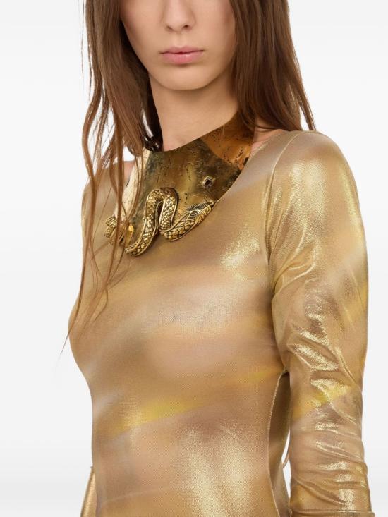 26SS 로베르토 카발리 롱 원피스 WWT127TLS27 09287 Gold - ROBERTO CAVALLI