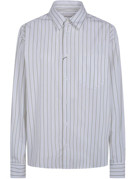 26SS 아미 스트라이프 코튼 아미 드 하트 박시 셔츠 USH766 CO0220 A075 WHITE MATCHA - AMI