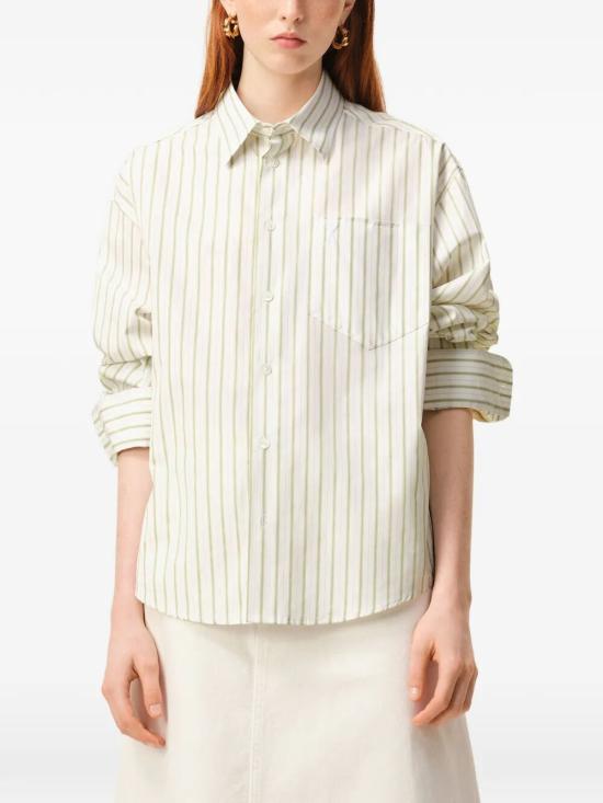 26SS 아미 스트라이프 코튼 아미 드 하트 박시 셔츠 USH766 CO0220 A075 WHITE MATCHA - AMI