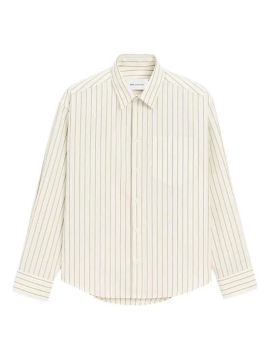 26SS 아미 스트라이프 코튼 아미 드 하트 박시 셔츠 USH766 CO0220 A075 WHITE MATCHA