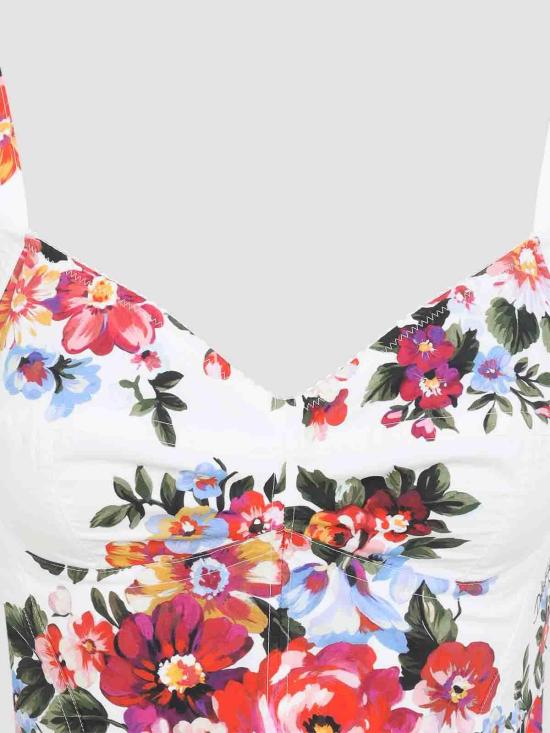 26SS 돌체앤가바나 플라워 부케 프린트 코튼 뷔스티에 탑 F7BB1THS5UUHA5ZO White - DOLCE & GABBANA