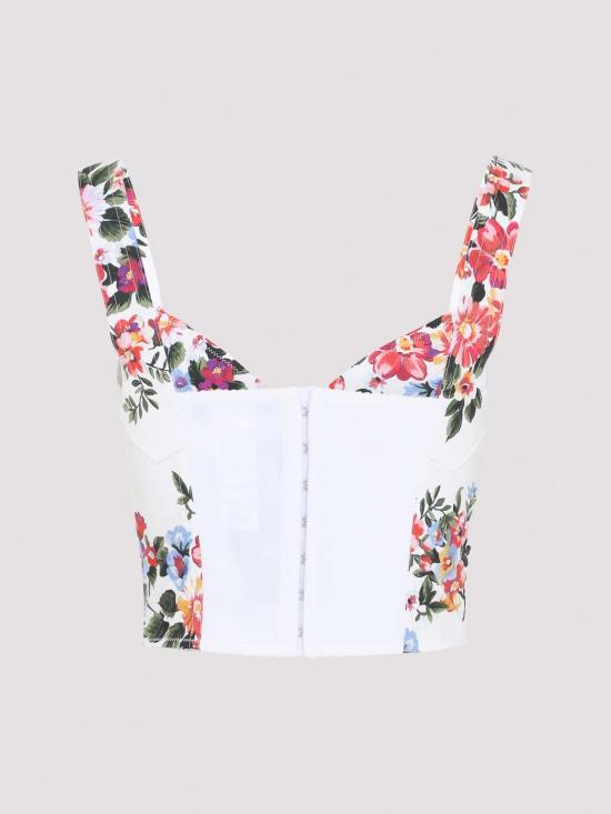 26SS 돌체앤가바나 플라워 부케 프린트 코튼 뷔스티에 탑 F7BB1THS5UUHA5ZO White - DOLCE & GABBANA