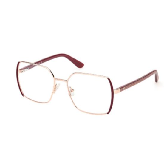  게스 안경 GM50014 기하학적 디자인의 오버사이즈 안경, 세련된 금속 장식이 돋보입니다.