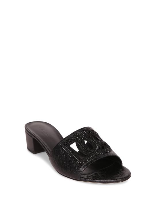 26SS 돌체앤가바나 스웨이드 라인스톤 도핀 카프스킨 뮬 CR1938 A0217 8B956 Black - DOLCE & GABBANA