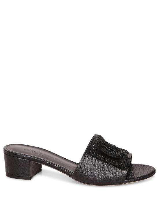 26SS 돌체앤가바나 스웨이드 라인스톤 도핀 카프스킨 뮬 CR1938 A0217 8B956 Black