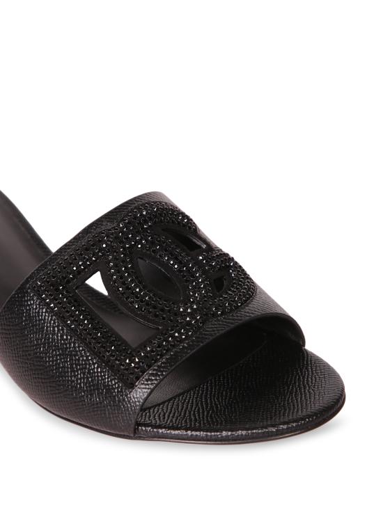 26SS 돌체앤가바나 스웨이드 라인스톤 도핀 카프스킨 뮬 CR1938 A0217 8B956 Black - DOLCE & GABBANA