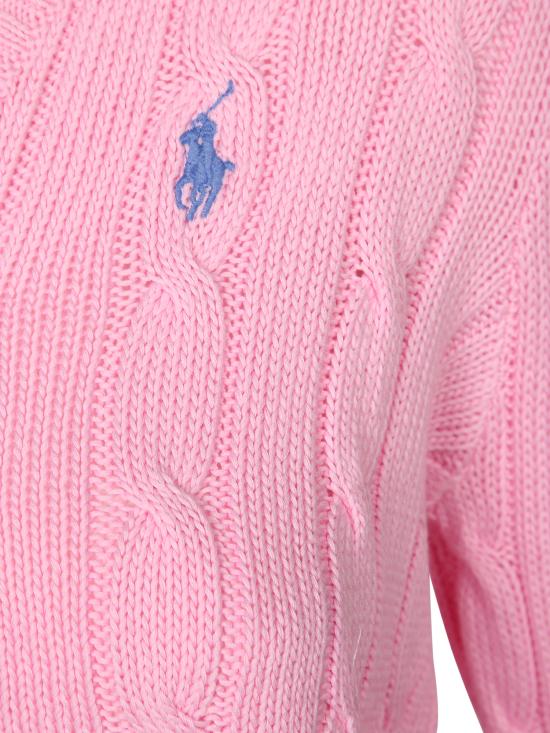 26SS 폴로 랄프로렌 포니로고 피마 코튼 케이블 니트 V넥 스웨터 211971870 006 Pink - POLO RALPH LAUREN