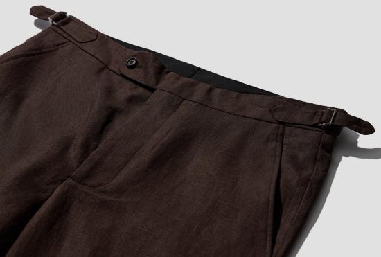 26SS 보디 스트레이트 팬츠 경량 린넨 사이드 버클 팬츠 MRC99BT004 브라운 - BODE