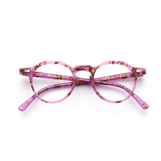  카돌 안경 저스틴 반투명 핑크 원형 프레임 안경 (마블 장식 포함)