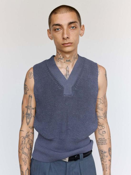  타이가 타카하시 니트 베스트 타이거 타카하시 Lot. 532 면 브이넥 조끼