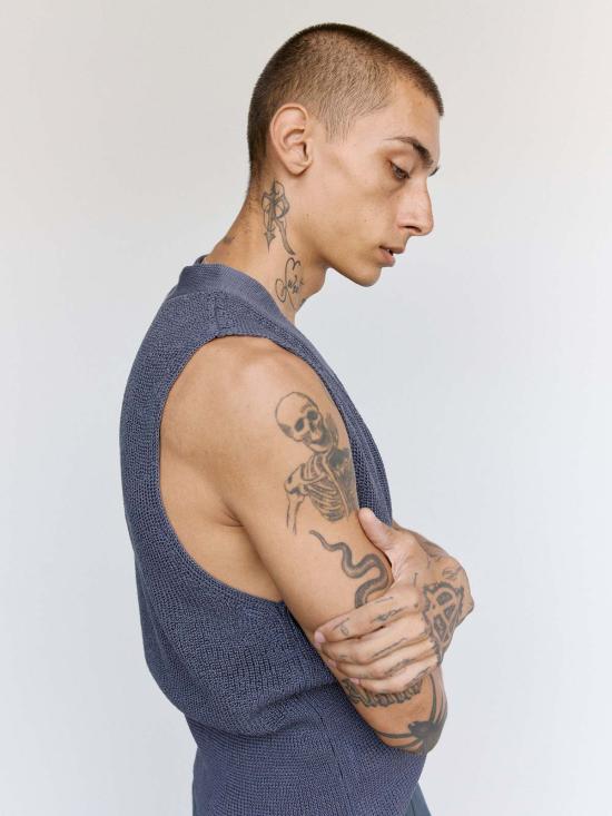  타이가 타카하시 니트 베스트 타이거 타카하시 Lot. 532 면 브이넥 조끼 - TAIGA TAKAHASHI