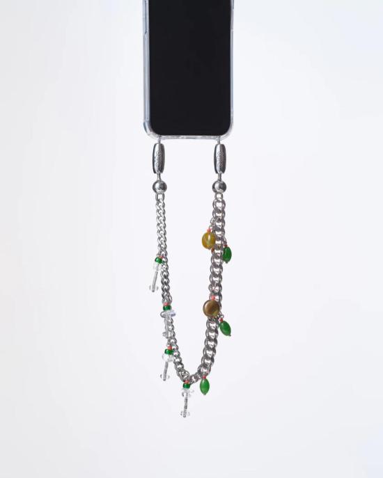  OSSA NEW YORK 가죽소품 오사 뉴욕 커브 체인 손목 지갑 로듐/마티니