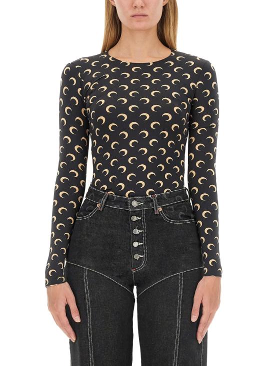 26SS 마린세르 크레센트 문 프린트 긴팔 티셔츠 WTS006ACJER0001IT99 NERO