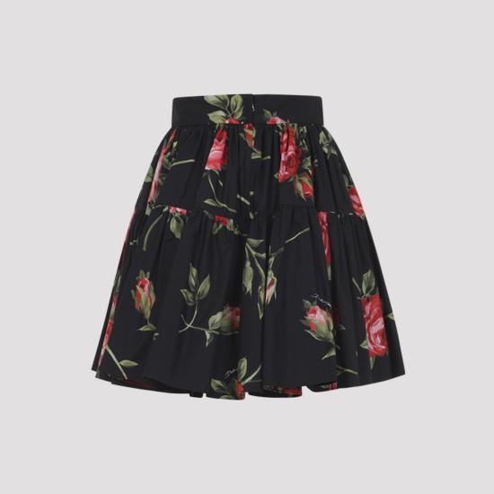 26SS 돌체앤가바나 로즈 부케 프린트 숏 스커트 F4CB1THS5UT HN5ZN SICILIAN ROSE BLACK - DOLCE & GABBANA