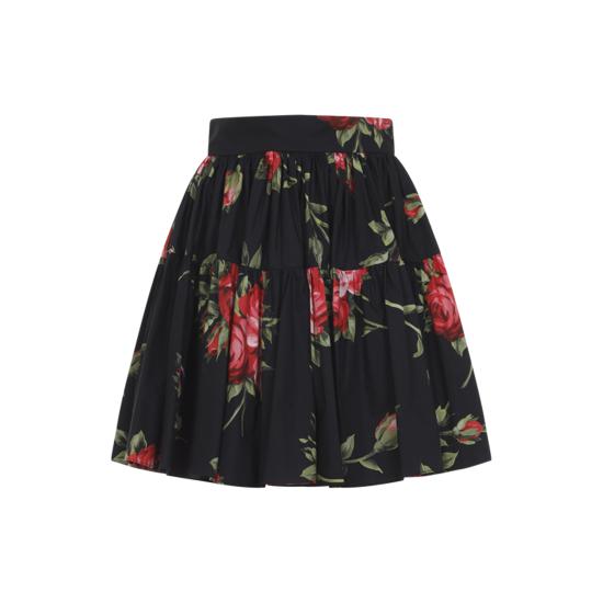 26SS 돌체앤가바나 로즈 부케 프린트 숏 스커트 F4CB1THS5UT HN5ZN SICILIAN ROSE BLACK
