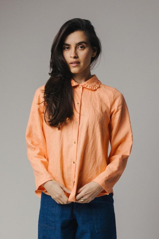  파뮤트 어패럴 셔츠 Pamut Apparel Usa 러플 칼라 셀린느 셔츠 리넨