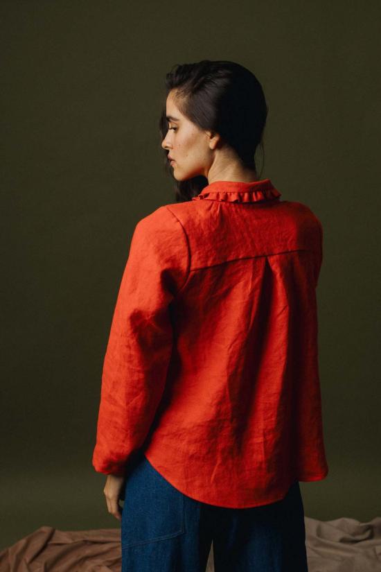  파뮤트 어패럴 셔츠 Pamut Apparel Usa 러플 칼라 셀린느 셔츠 리넨 - PAMUT APPAREL