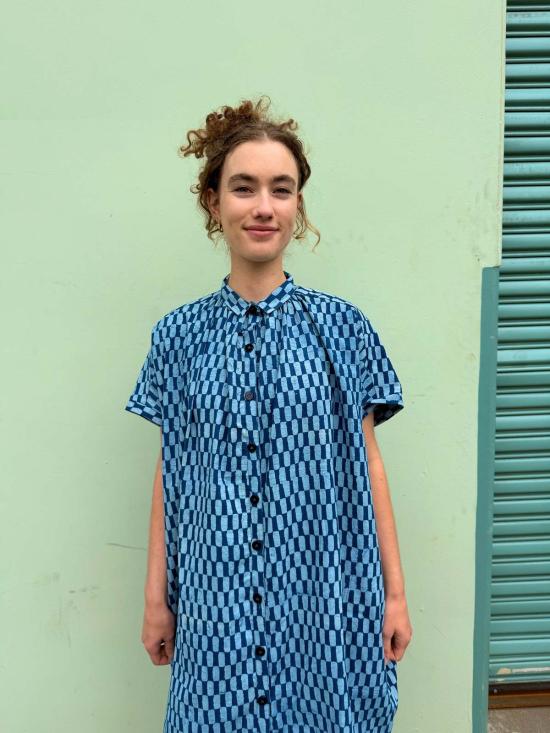  해피 프렌치 갱 롱 원피스 엘리스 드레스 인디고 쁘띠 직사각형 - HAPPY FRENCH GANG