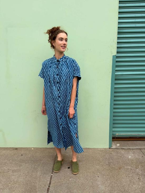  해피 프렌치 갱 롱 원피스 엘리스 드레스 인디고 쁘띠 직사각형 - HAPPY FRENCH GANG