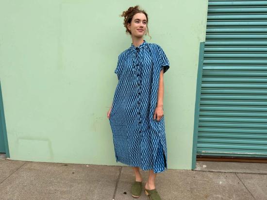  해피 프렌치 갱 롱 원피스 엘리스 드레스 인디고 쁘띠 직사각형 - HAPPY FRENCH GANG