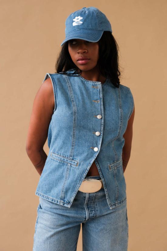  노르 베스트 켄지 데님 조끼 미디엄 블루 데님 - NORR
