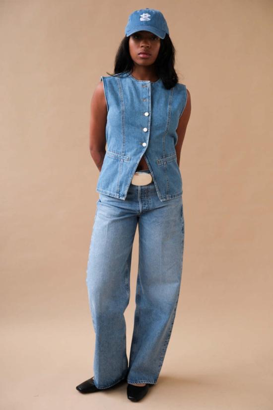  노르 베스트 켄지 데님 조끼 미디엄 블루 데님 - NORR