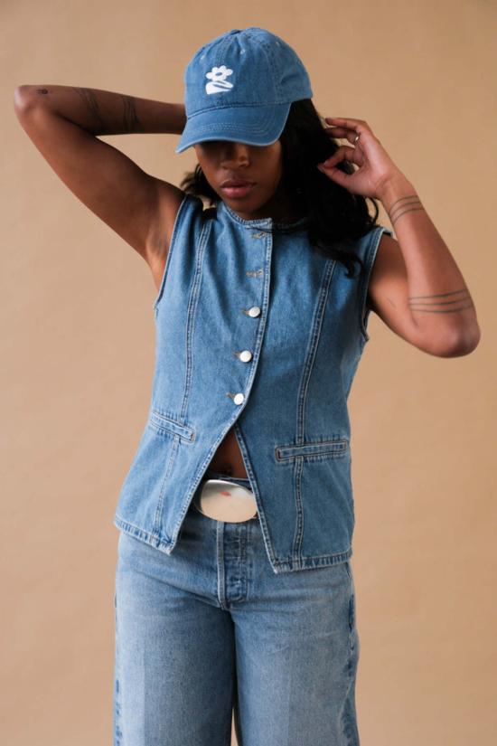  노르 베스트 켄지 데님 조끼 미디엄 블루 데님 - NORR