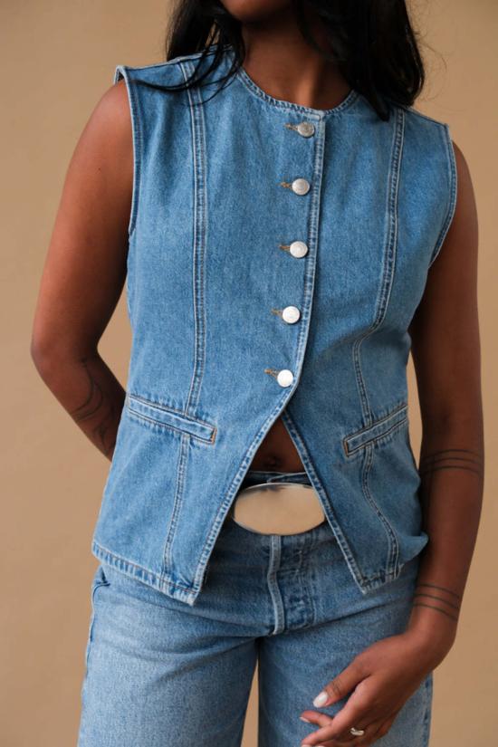  노르 베스트 켄지 데님 조끼 미디엄 블루 데님
