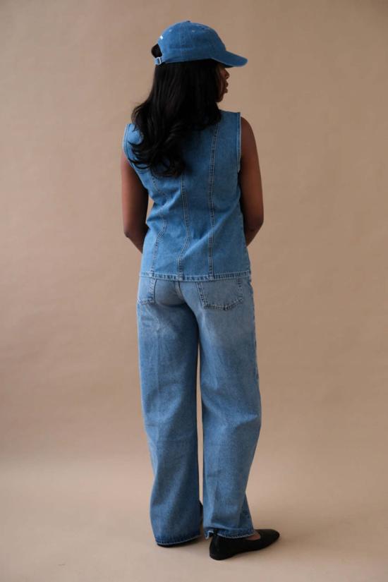  노르 베스트 켄지 데님 조끼 미디엄 블루 데님 - NORR