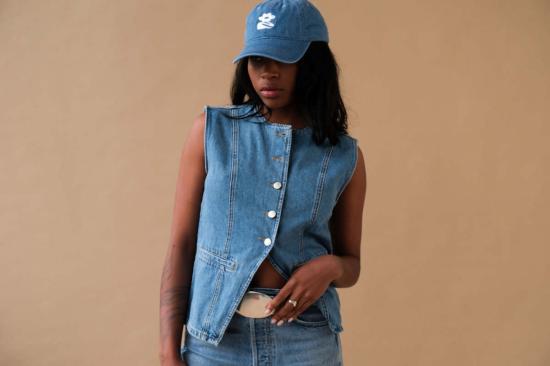  노르 베스트 켄지 데님 조끼 미디엄 블루 데님 - NORR