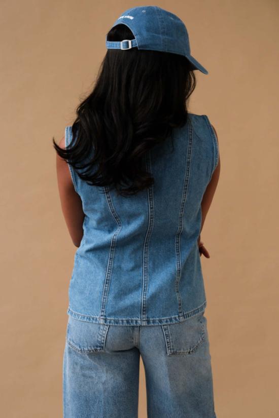  노르 베스트 켄지 데님 조끼 미디엄 블루 데님 - NORR