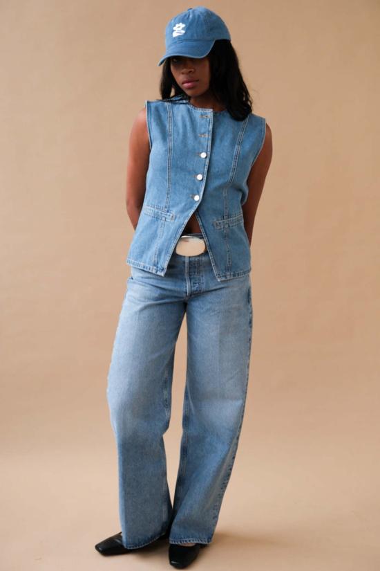  노르 베스트 켄지 데님 조끼 미디엄 블루 데님 - NORR