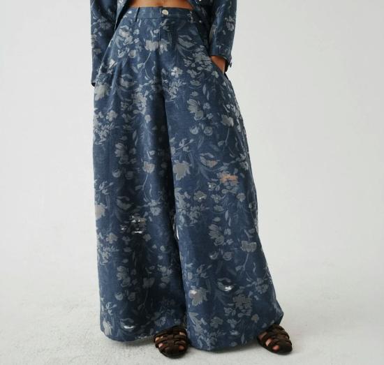  트윈 팔라초 팬츠 자카드 울트라 와이드 레그 팬츠 슬레이트