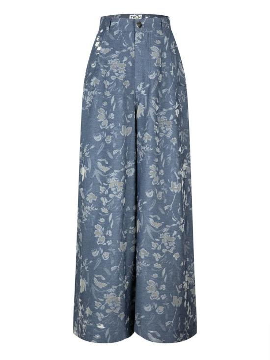  트윈 팔라초 팬츠 자카드 울트라 와이드 레그 팬츠 슬레이트 - TWIN