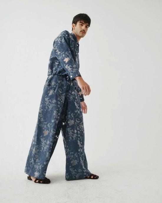  트윈 팔라초 팬츠 자카드 울트라 와이드 레그 팬츠 슬레이트 - TWIN