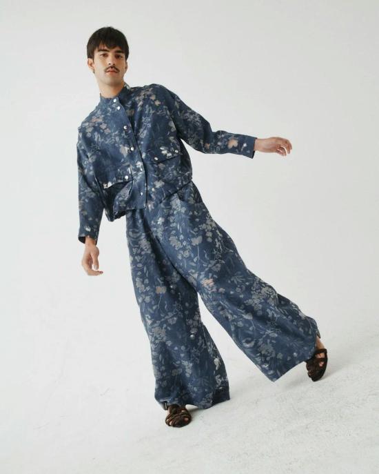  트윈 팔라초 팬츠 자카드 울트라 와이드 레그 팬츠 슬레이트 - TWIN