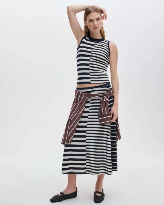  랙앤본 롱 스커트 Rag & Bone The Knit Mix Stripe Skirt Salute Multi